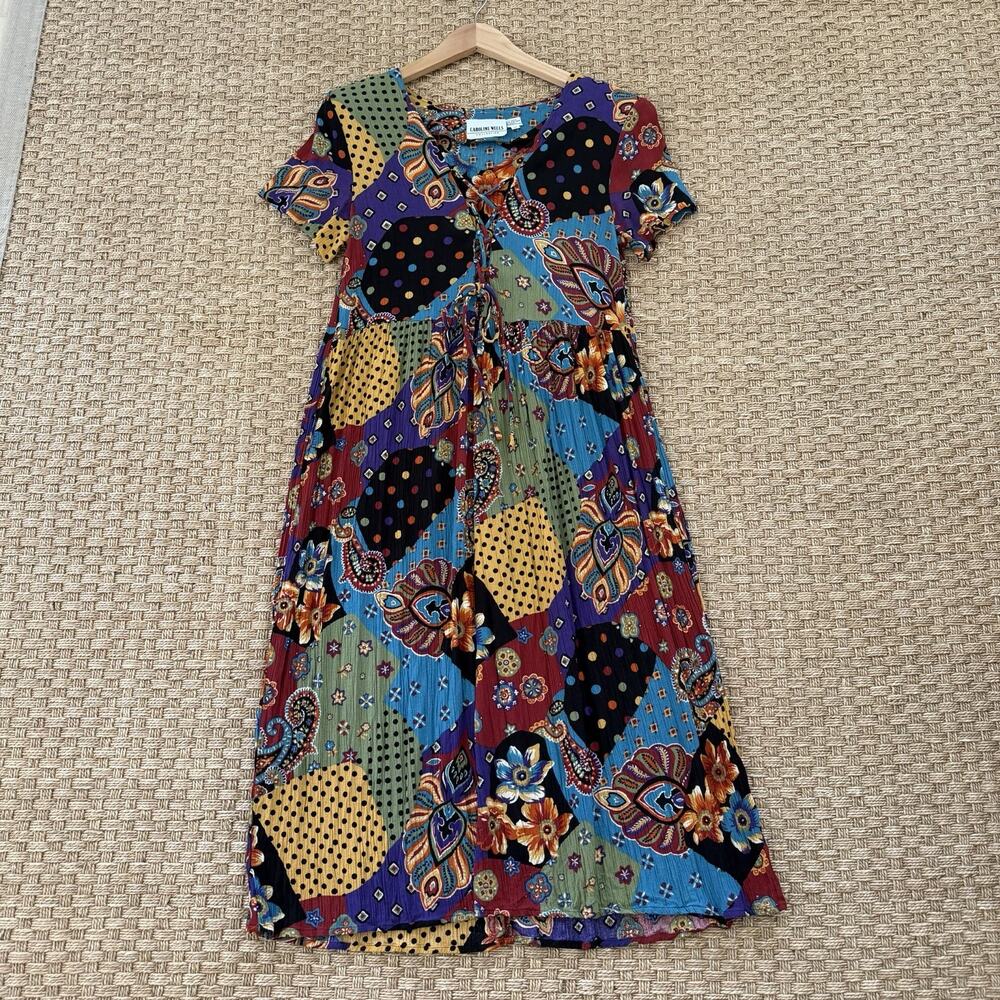Vintage 90s Caroline Wells Collection Multicolor Patterned Dress Women’s Size 10